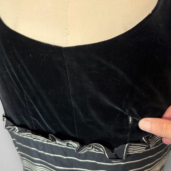 Vintage 1950s Velvet Striped Cotton Fit & Flare Party Dress Cupcake Black White - Picture 6 of 16